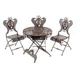 Property of a gentleman - a folding metal circular topped garden table, 31ins. (79cms.) diameter;