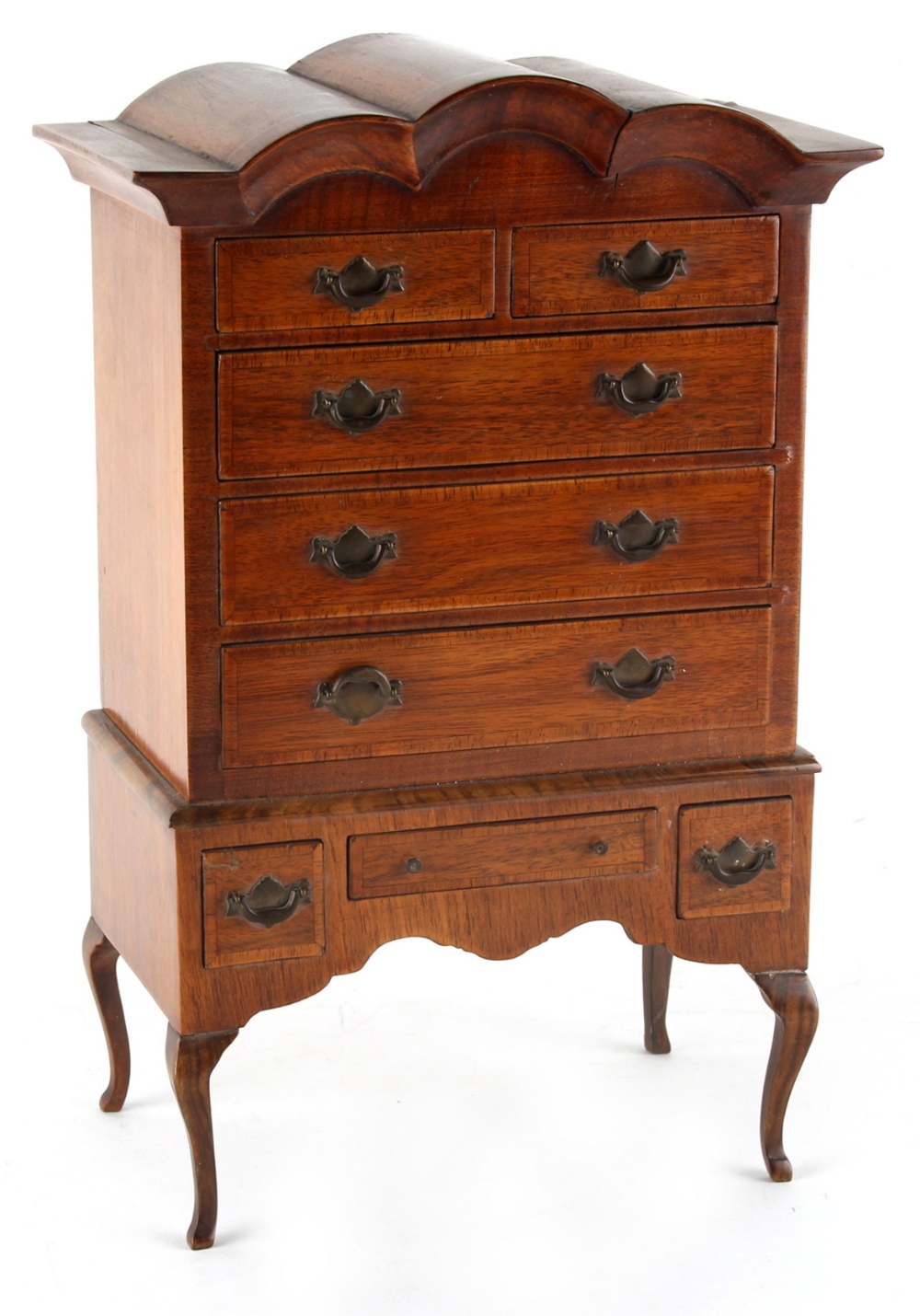 Property of a lady - a miniature or apprentice tallboy or chest-on-stand, in early 18th century
