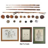 Property of a gentleman - a quantity of vintage fishing tackle including wooden fly fishing reels;