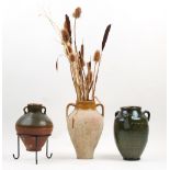 Property of a deceased estate - three part glazed pottery jars, the tallest 16.3ins. (41.5cms.)