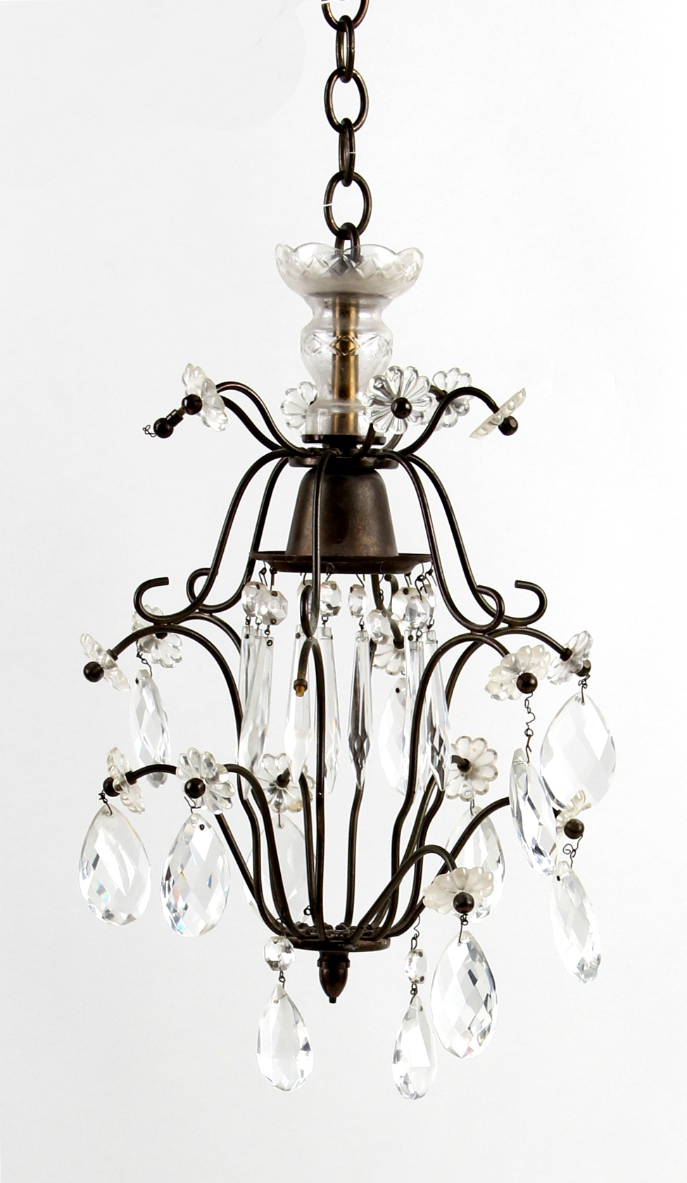 Property of a lady - a faceted glass & metal ceiling light (see illustration).