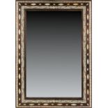 Property of a deceased estate - an Indian bone inlaid rectangular framed wall mirror, 31.75 by