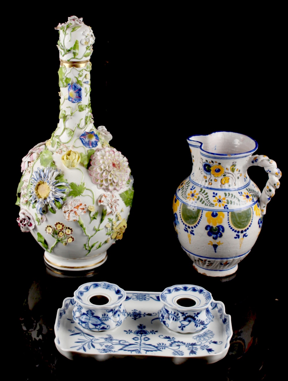 Property of a gentleman - a mid 19th century English porcelain floral encrusted bottle vase, blue