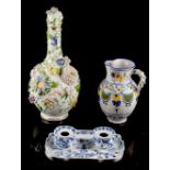 Property of a gentleman - a mid 19th century English porcelain floral encrusted bottle vase, blue