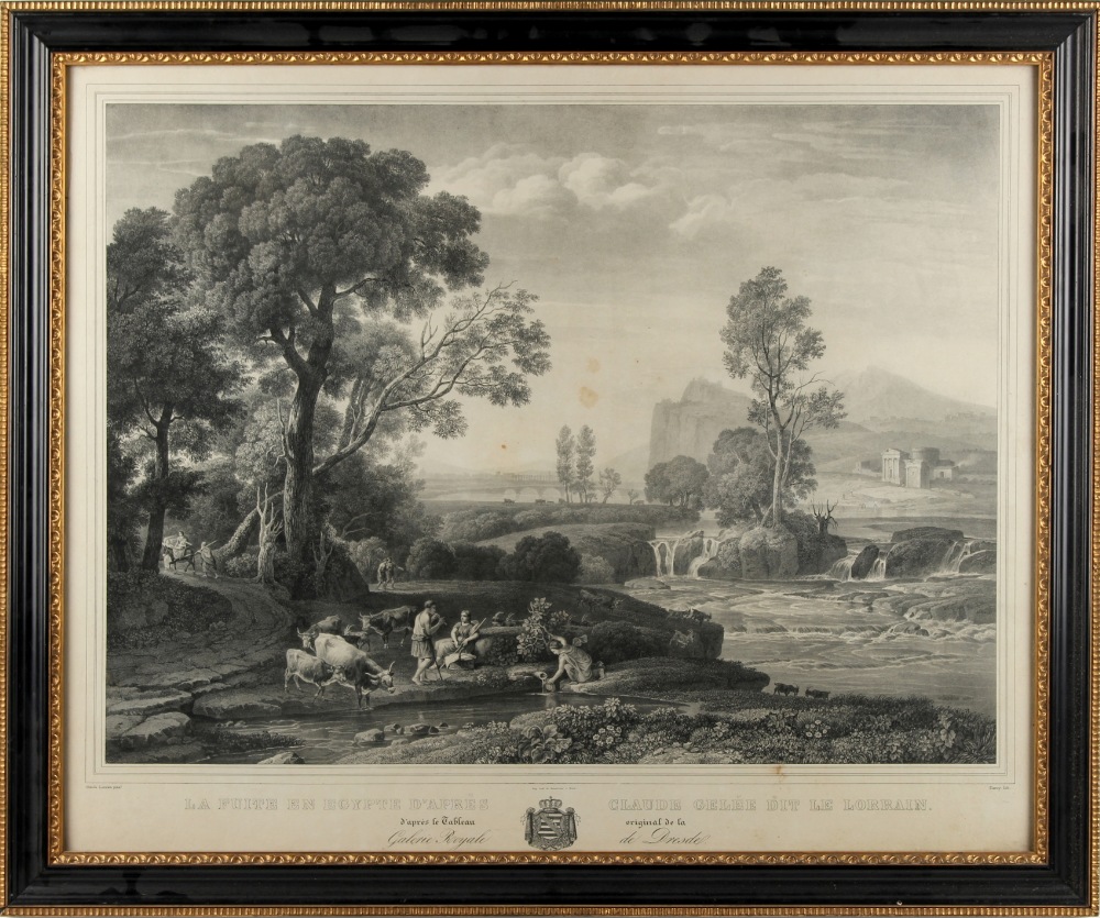 Property of a lady of title - after Claude Lorrain - 'LA FUITE EN EGYPTE' - monochrome lithograph by