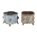 Property of a deceased estate - a pair of 19th century grey painted cast iron quatrefoil planters,