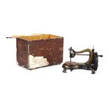 Property of a gentleman - a late 19th century Jones swan neck sewing machine, in original wooden box