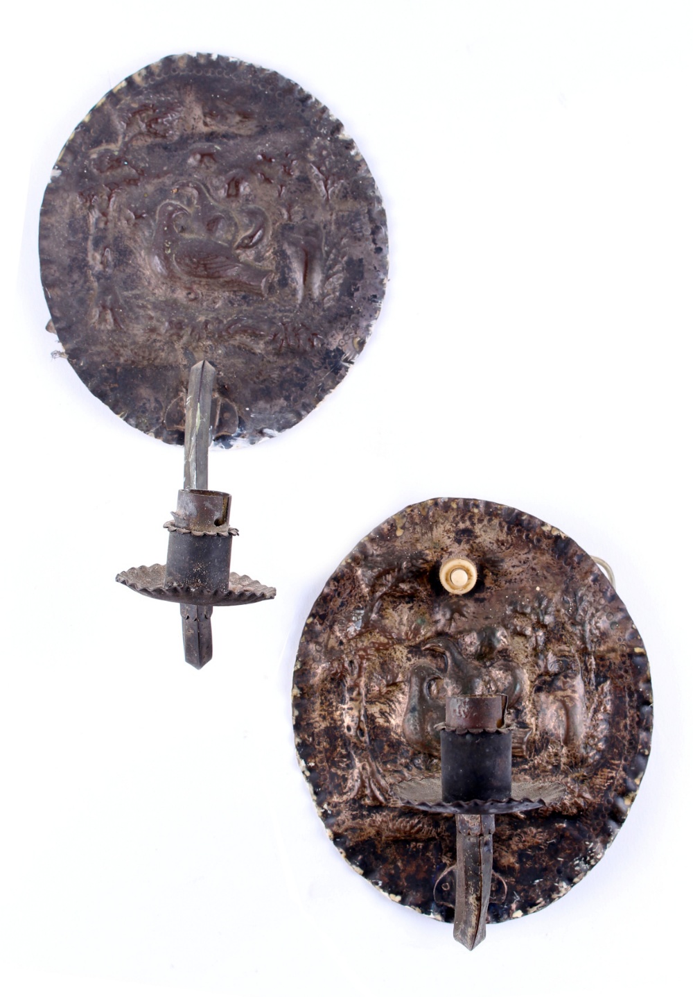 Property of a gentleman - a pair of silvered brass candle wall sconces, late 17th / early 18th