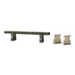 Property of a deceased estate - a pair of well-weathered reconstituted stone garden bench supports