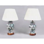 Property of a lady of title - a pair of Chinese porcelain baluster table lamps with shades, each