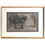 Property of a lady - mid 20th century English school - A DRAY HORSE - charcoal drawing, 10.85 by