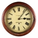 Property of a lady - an early 20th century mahogany circular cased wall clock, the 10-inch enamel