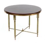 Property of a deceased estate - a brass & mahogany circular topped coffee table, 26.3ins. (67cms.)