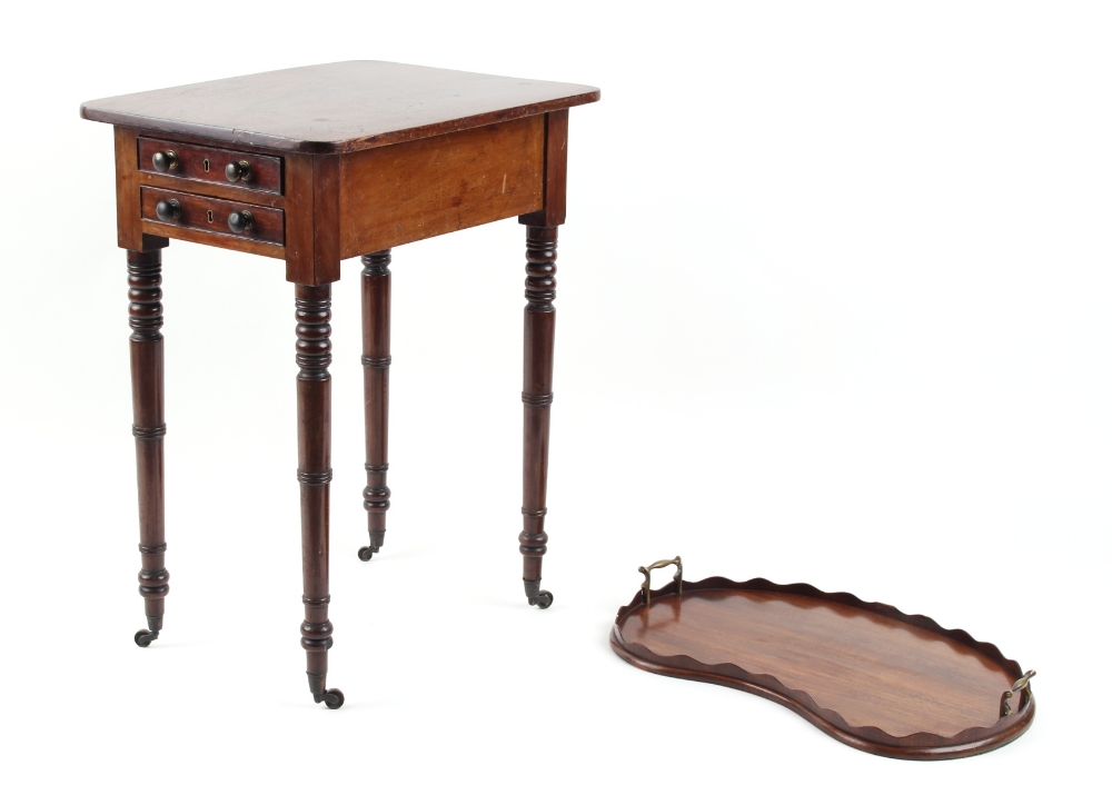 Property of a lady - an early 19th century George IV mahogany work table, with two end drawers, on