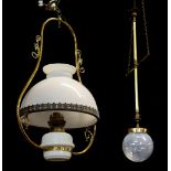 Property of a lady - two brass ceiling lights with glass shades, both late 19th / early 20th century