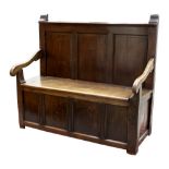 Property of a deceased estate - an early 18th century & later oak box settle, with panelled back &