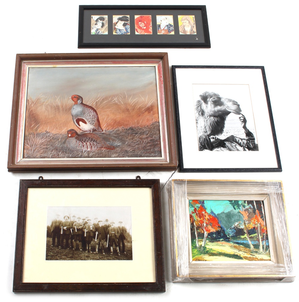 Property of a deceased estate - three assorted pictures including an oil depicting a brace of