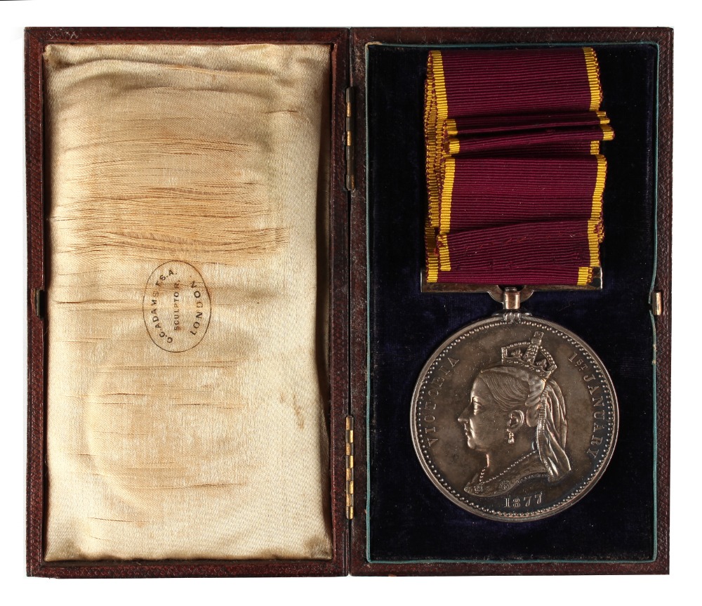 Property of a lady - an 1877 Empress of India medal, silver, in very good condition, with original