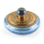 Property of a lady - a large 1930's Pairpoint style gilt brass mounted blue glass circular