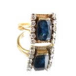 Property of a lady - a Dutch unmarked yellow gold (tests 14-18ct) sapphire & diamond ring, the