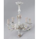 Property of a lady - a modern Capodimonte Naples floral encrusted porcelain five light chandelier or