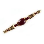 A mid 20th century French modernist gold plated & celluloid panel bracelet, stamped Paris Depose