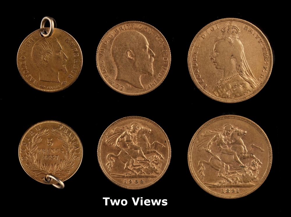 Property of a deceased estate - gold coins - a Queen Victoria 1891 gold full sovereign; together