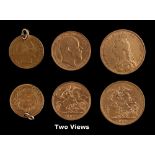 Property of a deceased estate - gold coins - a Queen Victoria 1891 gold full sovereign; together