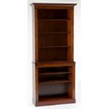 Property of a gentleman - a reproduction mahogany & burr walnut panelled two-part open bookcase with