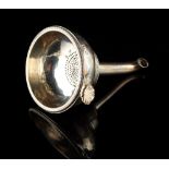 Property of a lady - a George III silver three part wine funnel, with shell handle, London 1771, 4.