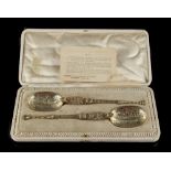 Property of a lady - a pair of silver anointing spoons, makers Sebastian Harry Garrard, London 1910,