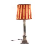 Property of a deceased estate - an early 20th century silver plated Corinthian column table lamp,