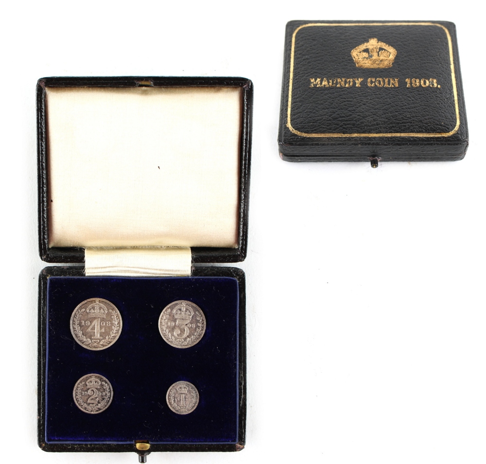 Property of a gentleman - coins - GB - a set of four 1908 Maundy silver coins, 4d, 3d, 2d and 1d, in