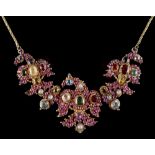 A multi gem set necklace modelled as an eagle flanked by two smaller birds, probably Continental,