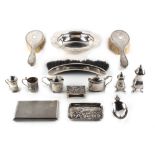 Property of a lady - a bag containing assorted silver & white metal items including condiments,