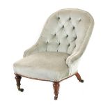 Property of a gentleman - a Victorian walnut & grey button upholstered nursing chair, with turned