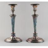 Property of a lady - a pair of Georgian Old Sheffield Plate neo-classical candlesticks, of fluted
