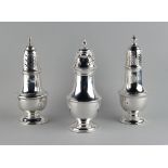 Property of a lady - three George V silver baluster casters, Birmingham 1921, Birmingham1922 and