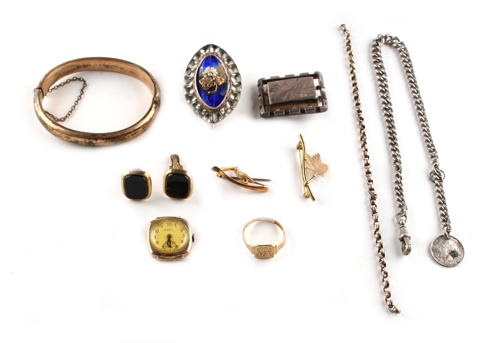 Property of a deceased estate - a bag containing assorted jewellery including a pair of 9ct gold &