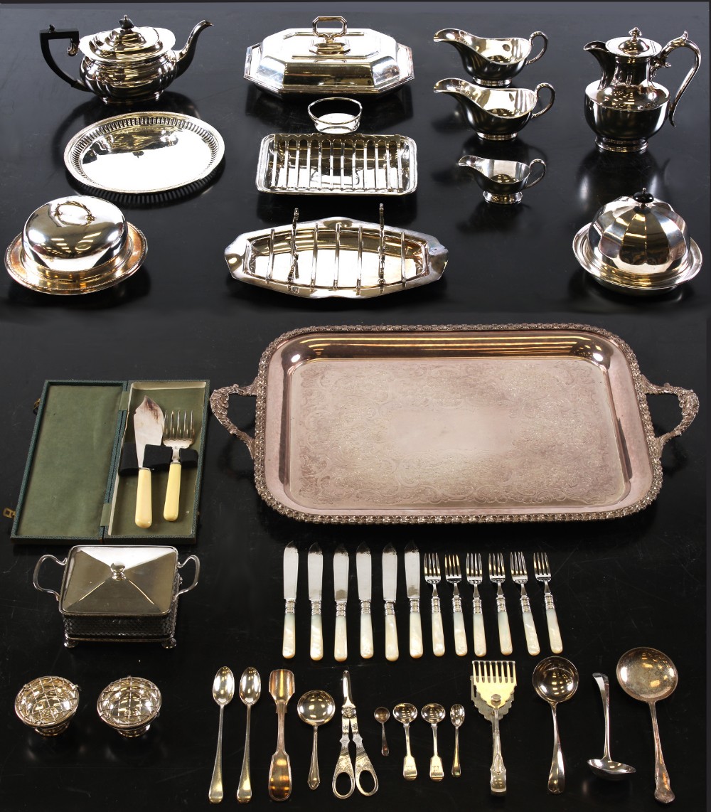 Property of a deceased estate - a quantity of silver plated items including a two-handled