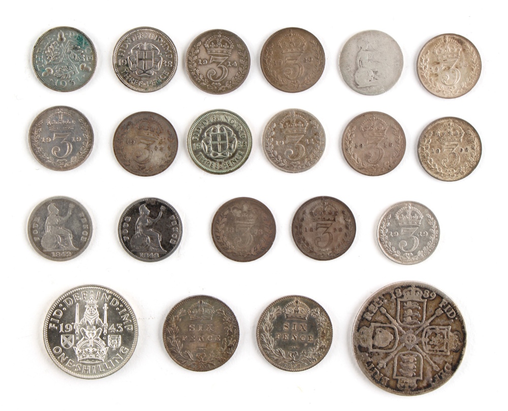 Property of a gentleman - coins - GB - 1889 florin, 1943 shilling (EF), 1897 & 1901 sixpence,