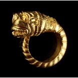 An 18ct yellow gold lion ring by Ilias Lalaounis, marked 'A.8 750 / GREECE' with oval trademark,