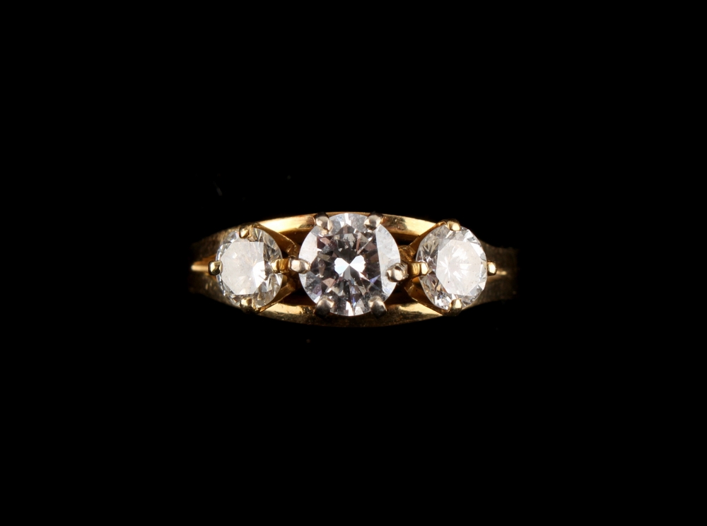 Property of a lady - a Dutch unmarked yellow gold (tests 14-18ct) diamond three stone ring, the - Image 2 of 2