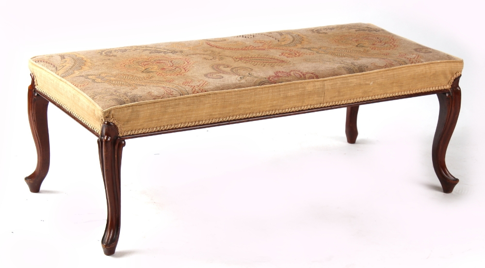 Property of a deceased estate - a Victorian walnut & floral upholstered lounge stool, on cabriole