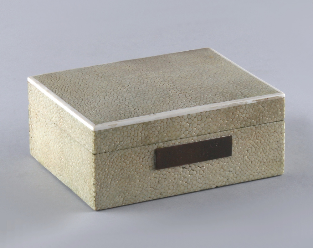 Property of a deceased estate - an Art Deco shagreen covered cigarette box, with later applied