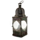 Property of a gentleman - a Middle Eastern pierced metal & coloured glass panelled hall lantern,