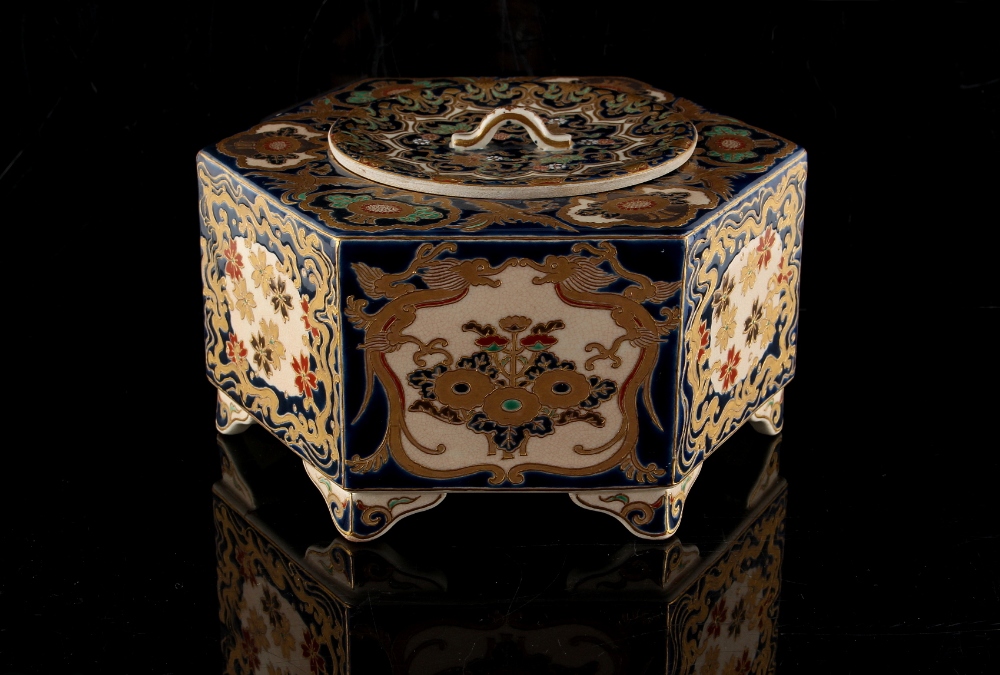 A Japanese Imperial Satsuma hexagonal box & cover, Meiji period (1868-1910), decorated by Tawara - Image 2 of 3