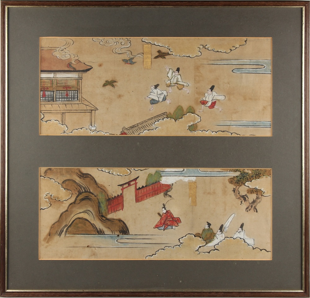 Property of a lady - two sections of a 19th century Japanese hand scroll painting on paper. each