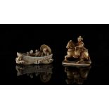 Property of a gentleman - a Japanese carved ivory netsuke depicting a Samurai warrior on horse-back,