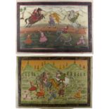 Property of a lady - a pair of Indian paintings on silk depicting tiger hunts, the paintings each